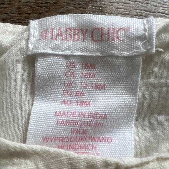 Shabby Chic Baby Girl Dress 18M Cream Lined Button Front Ruffle Sleeves Cotton - Picture 3 of 11